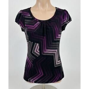 Worthington Babydoll Womens Small Black Purple Geometric Print Stretch Y2K Retro